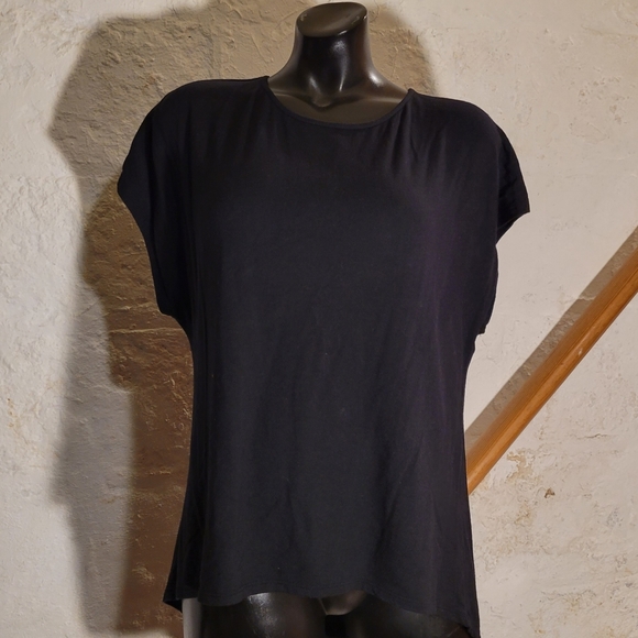 Halogen Draped Tie Back Hi-Lo Black Blouse Women's L - Picture 2 of 5